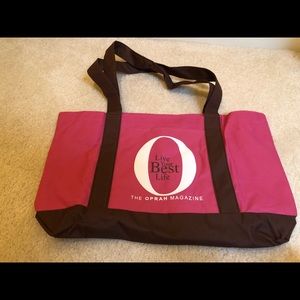Pink & brown Oprah tote bag